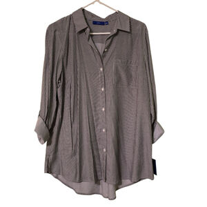 APT.9 Gray White Striped Long Sleeve Button Front Shirt W-L Office, Casual